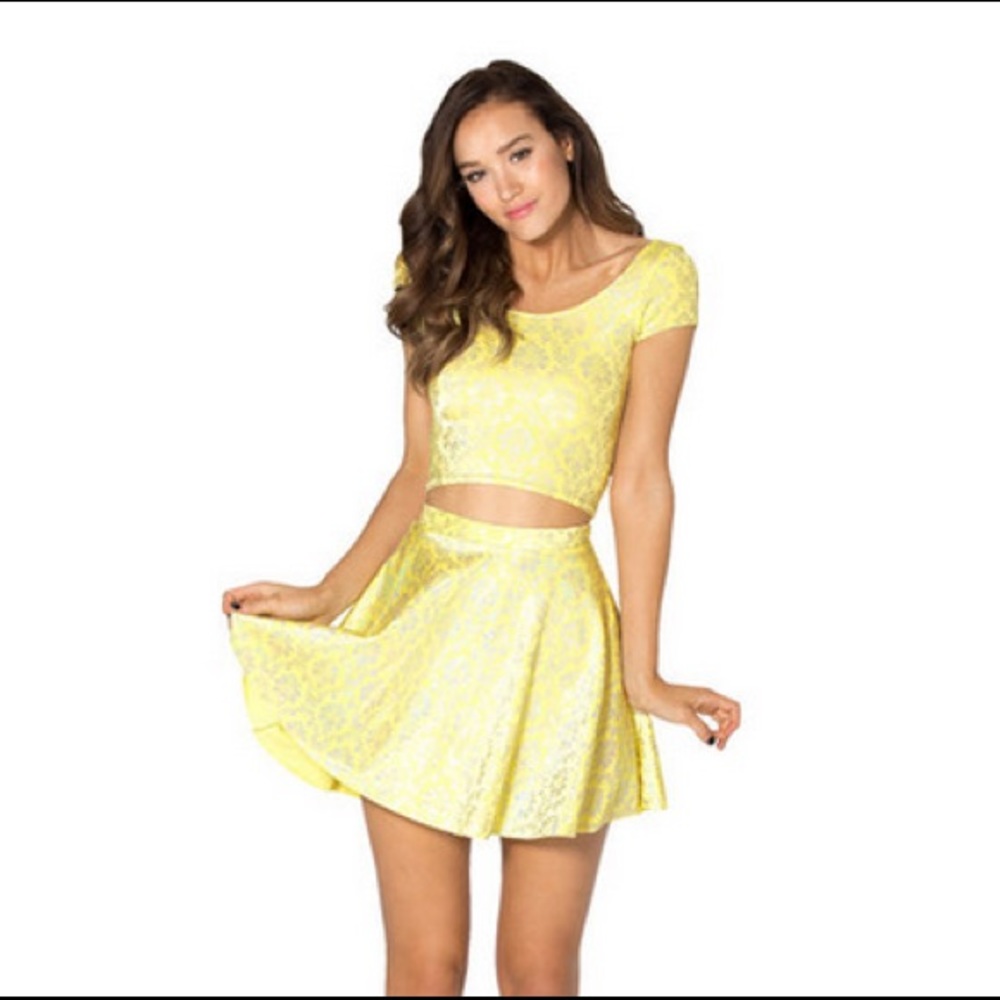 BlackMilk Wallpaper Lemon Cap Sleeved Crop Top M
